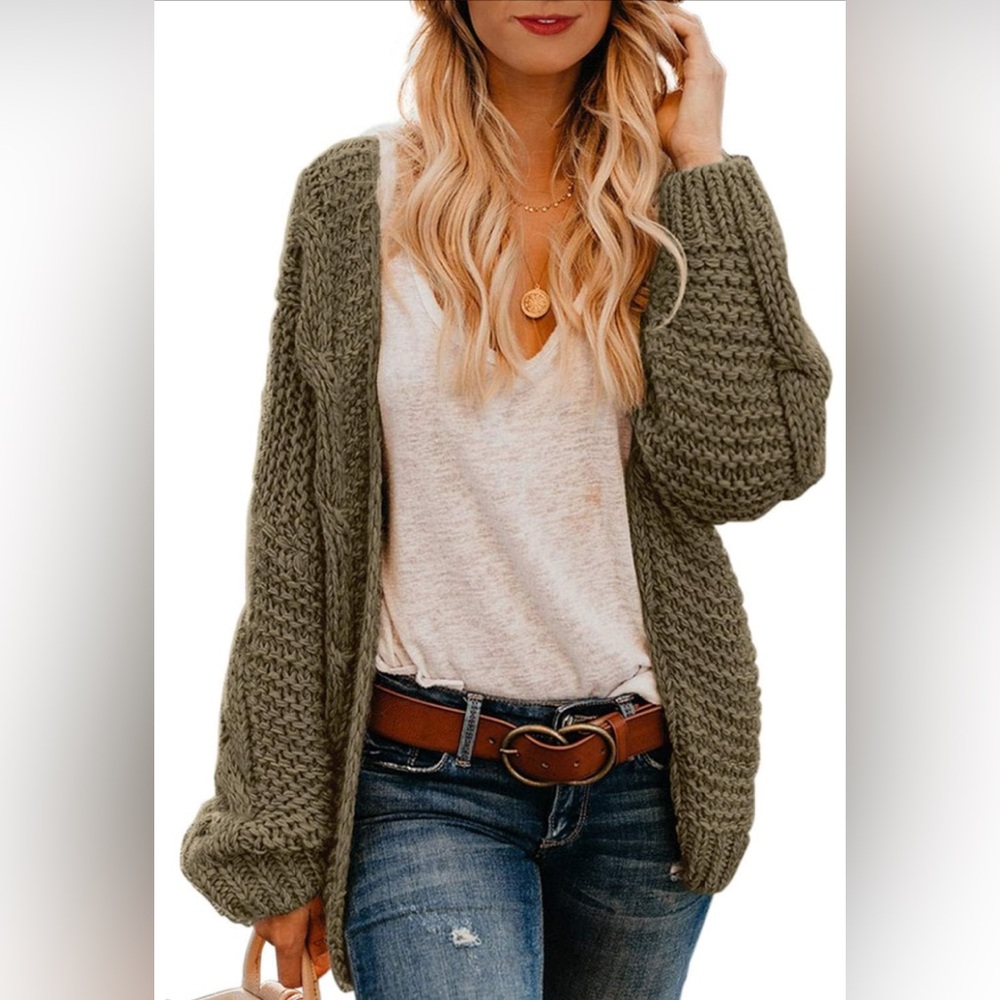 Olive Green Knit Cardigan Sweater